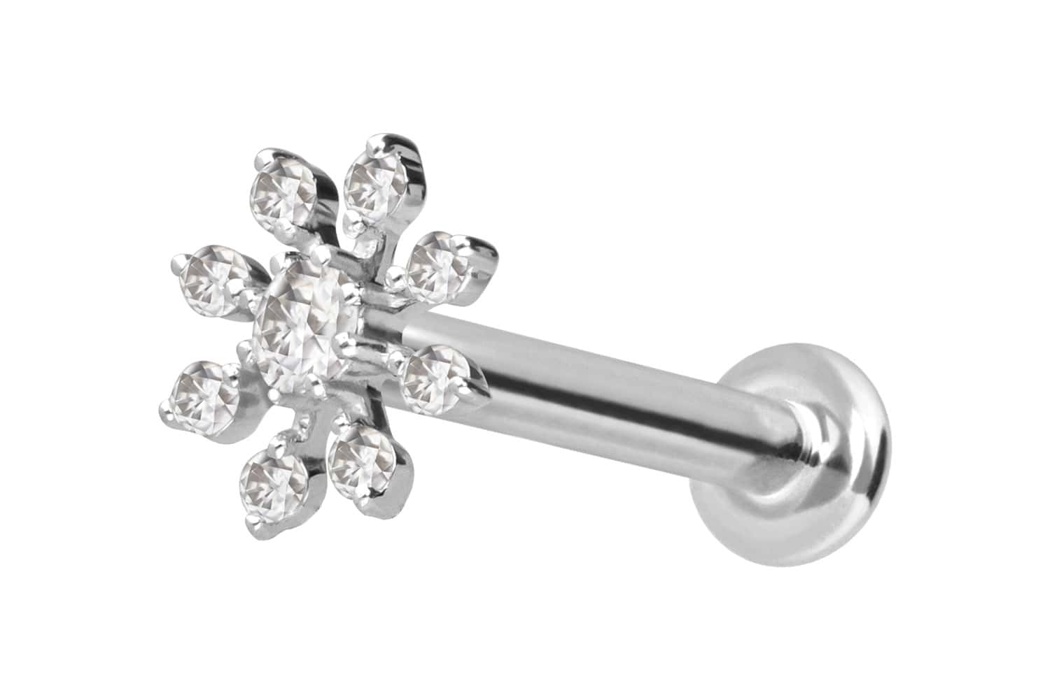 14 Karat Gold Labret Piercing mit Innengewinde MOISSANIT-BLUME